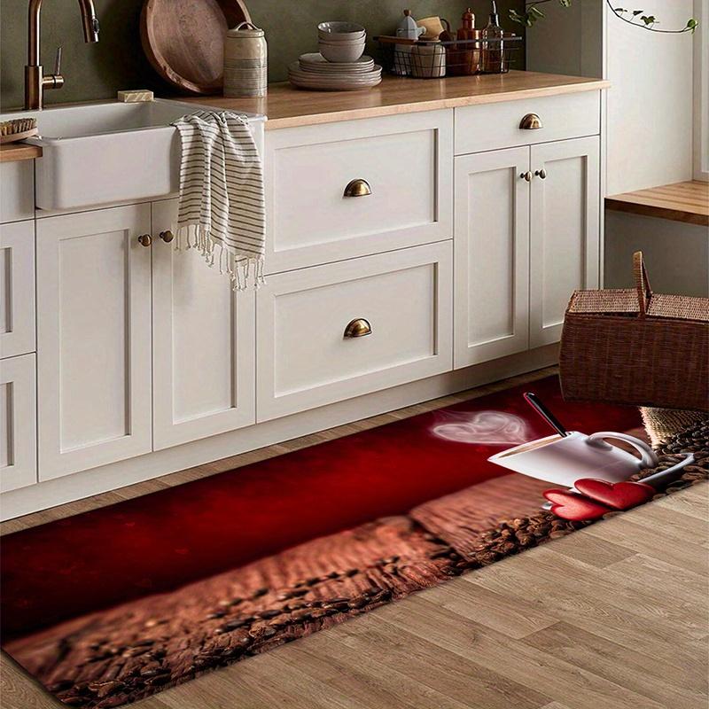 1 Stück Küchenteppich mit Liebeskaffee-Aufdruck, Holzbrett-Muster, Schwamm-Küchenmatte für Boden, rutschfester Flurteppich, rutschfeste Bodenmatte für Kinder