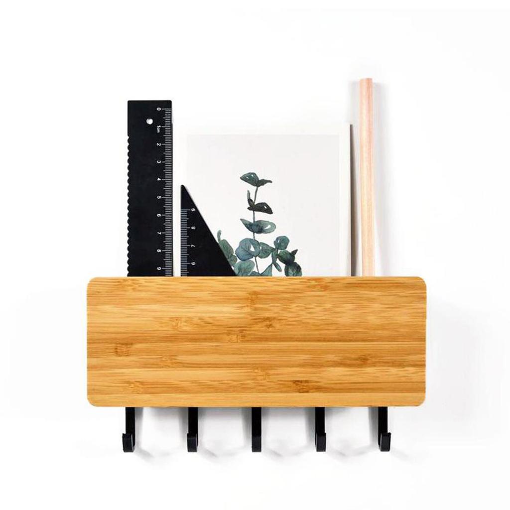 Key er Decorative Wall Hooks Space Saving Easy Install Home Chic Wooden Door Back Storage Rack Holder with 5 Hooks