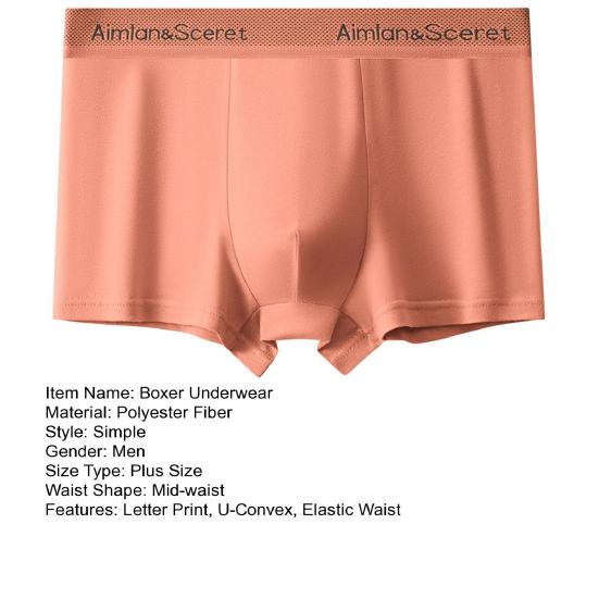 Men Boxer Underwear Elastic Mid-Waist Design U-Convex Shorts Briefs Letter Print U-Convex Panties Daily Wear