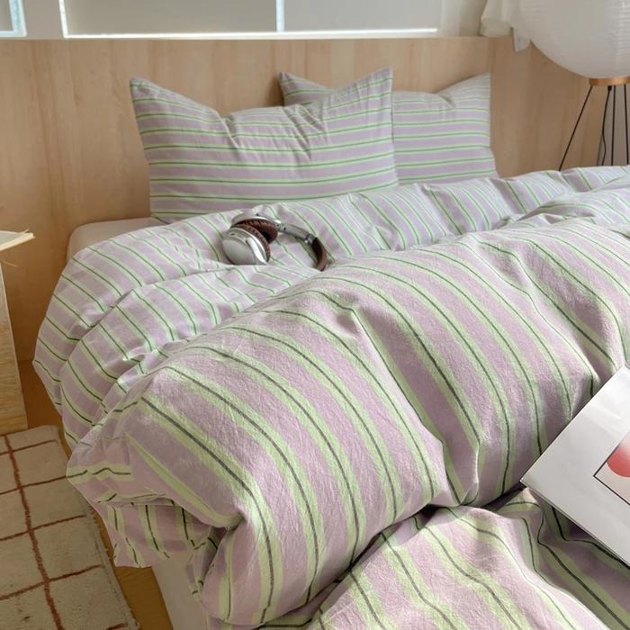 Nordic Sling Cotton Pink Stripes Duvet Cover 150x200 Size Girl's Room Housse Skin Friendly Breathable Comforter Sets