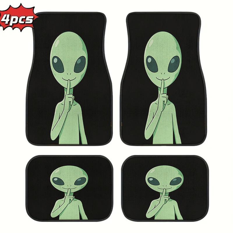 4pcs Alien-Themed Car Floor Mats Stylish Printed Design Perfect For Summer Road Trips And Everyday Driving Use