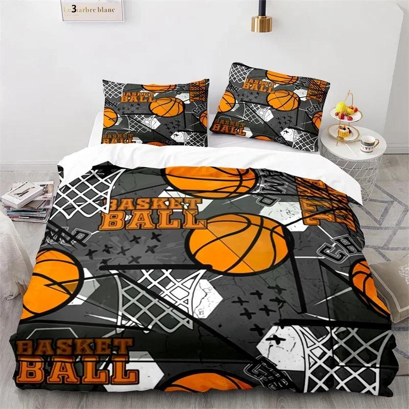Boys Basketball Bedding Set 3D Ball Duvet Cover Full King For Teen Men Microfiber Sports Theme Game Comforter
