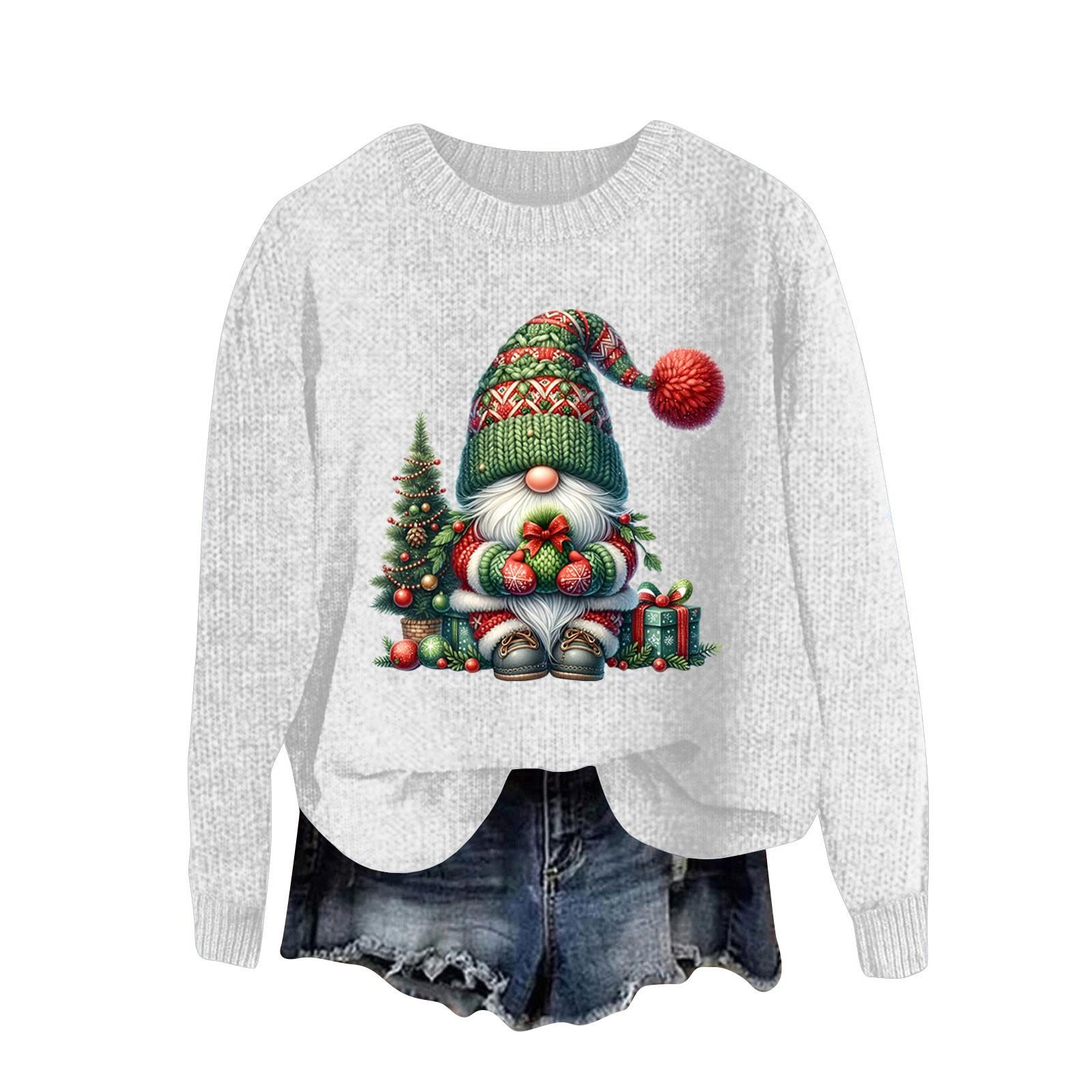 

Женский модный повседневный шерстяной трикотажный пуловер с длинным рукавом и рождественским принтом XL белый