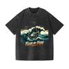Vintage Fear No Fish Anchor Skeleton Fish Ocean Wave Washed Graphic T-Shirt