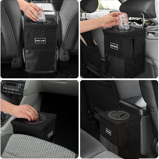 Car Trash Can With Lid - Trash Bag Hanging With Storage Pockets Leak-Proof SUV Organizer Collapsible And Portable Waterproof Truck Garbage Bin, 2.6