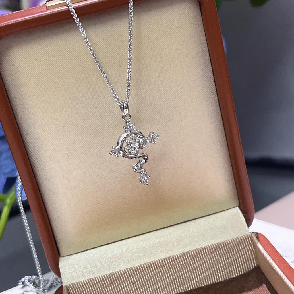 Medieval Vintage Snowflake Point Drill Cross Snake Necklace Premium Niche Versatile Can Pull Collarbone Chain