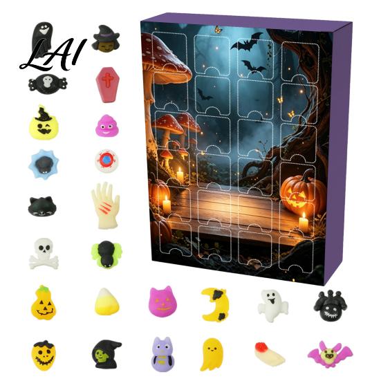 Halloween Advent Calendar 2026 24 Pcs Mini Squeeze Figures Countdown Calendar Stress Relief Toys Slow Rising Toys Holiday Gift for Kids,