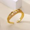 Unique Double Band & Crystal Design Rings For Women Gold Color Stainless Steel Zircon Adjustable Ring Wedding Christmas Jewelry