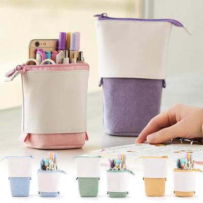 Prenosný teleskopický držiak na ceruzky Veľkokapacitné písacie potreby Školské puzdro na ceruzku Zips Teleskopický PU manšestrový vrecúško na líčidlá