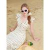 Sancai 2025 Summer French Style Polka Dot Jacquard Ruffle Waist-Cinching Long Dress