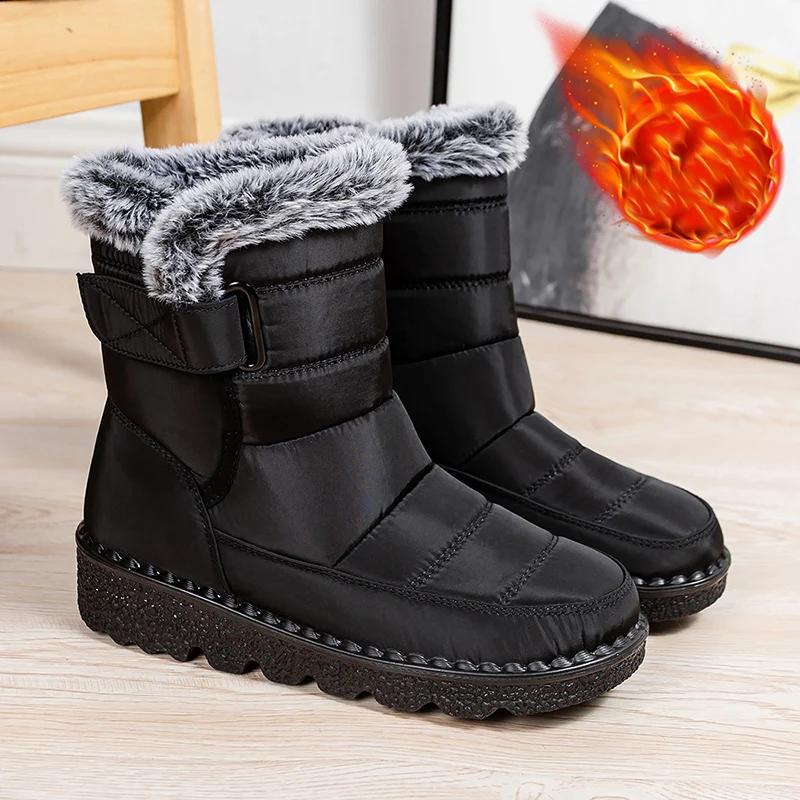 Waterproof Snow Boots Women Faux Fur Keep Warm Winter Shoes Woman Outdoor Non-Slip Thicken Plush Ankle Boots Plus Size 44