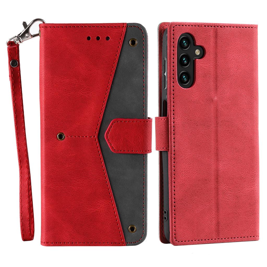 For Samsung Galaxy S25 FE Leather Case Splicing Stitching Wallet Phone Cover with Wrist Strap
