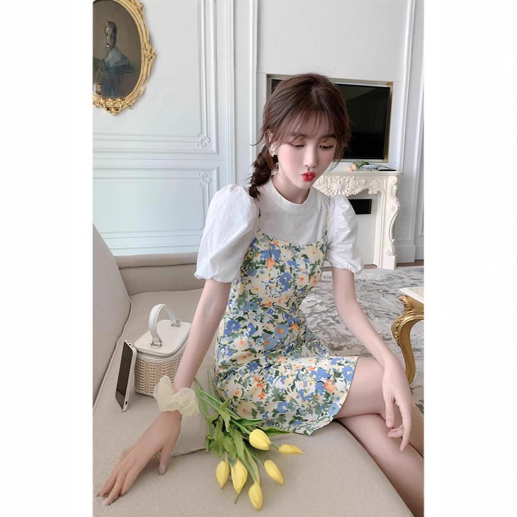 

2024 Summer Slimming Floral Petite Women s Two-Piece Dress Set M