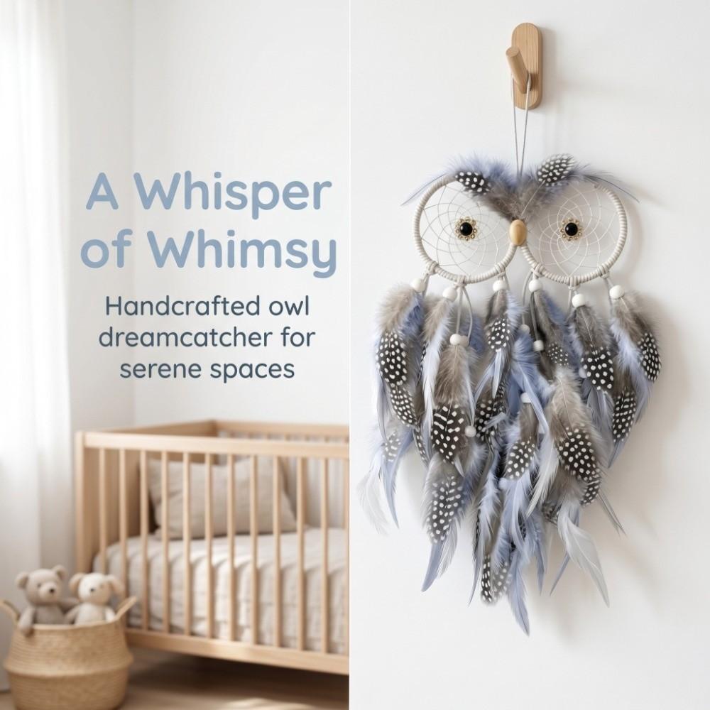 18.8in Owl Dreamcatcher Owl Handmade Dreamcatcher Owl Feather Decor Bedroom Wall Decor