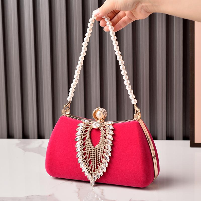 Luxury Design Female Evening Bag Retro Formal Occasion Diamond Velvet Handbag Wedding Party Mother's Purple Red Clutch Bags