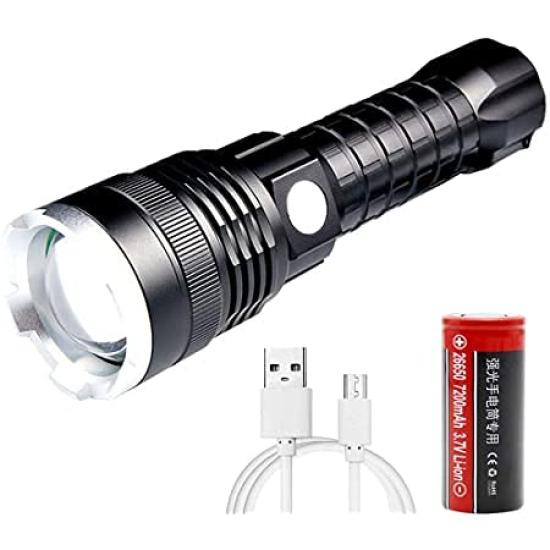 Powerful 5000 Lumens XHP70 LED USB Waterproof and Zoomable Torch Light for Outdoor Emergency Use Flashlight, Rechargeable, Camping,