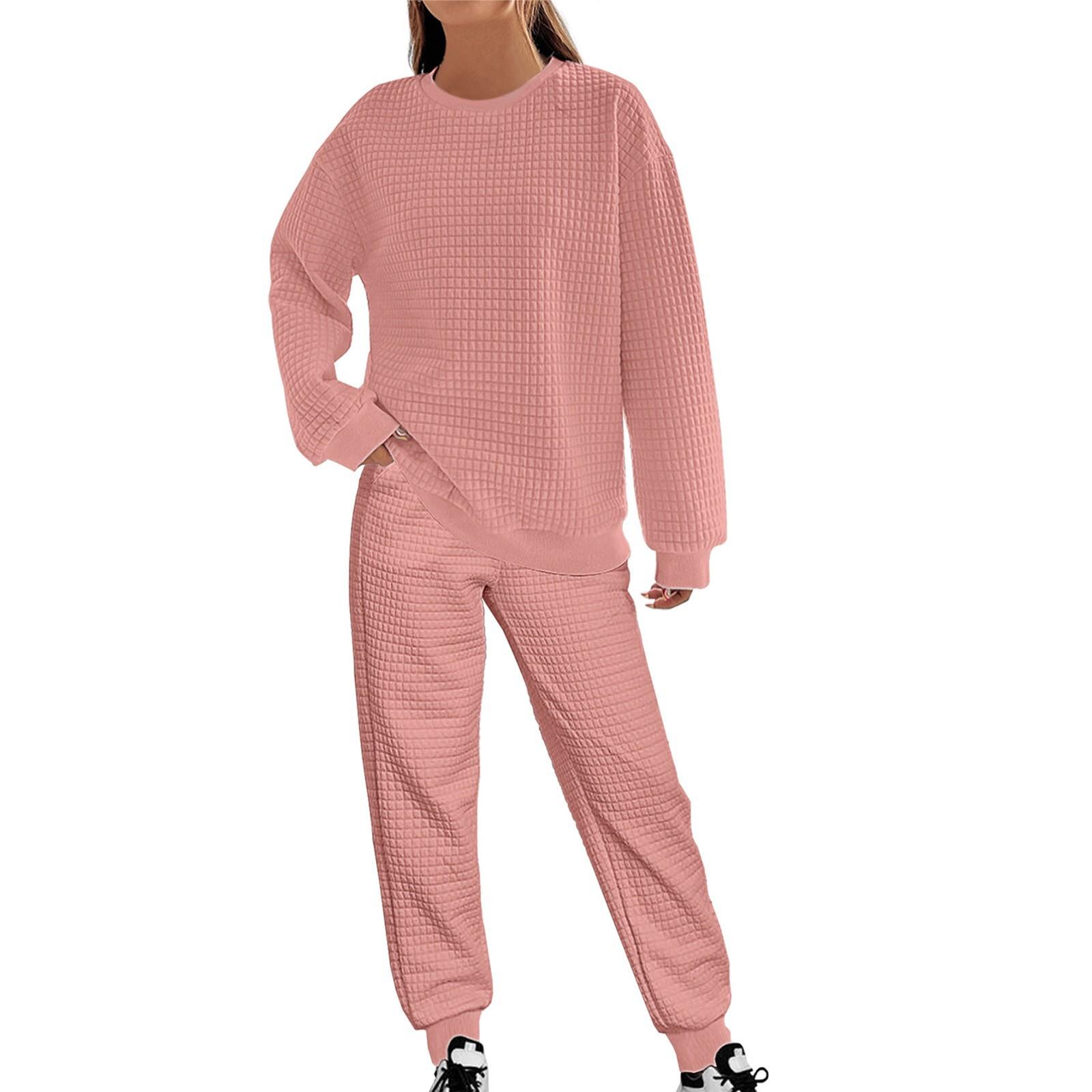 

Женский однотонный пуловер с воротником-стойкой, костюм с длинным рукавом, спортивный длинный комплект M розовый