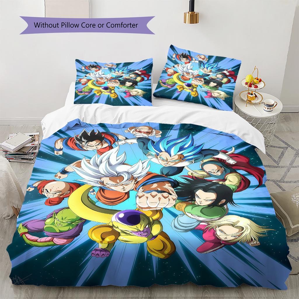 DBZ Patrón de Impulso Juego de Colcha Ropa de Cama Funda de Colcha Funda de Almohada Decoración del Hogar Regalo de Cumpleaños (1 * funda nórdica + 2 * fundas de almohada, sin núcleo)