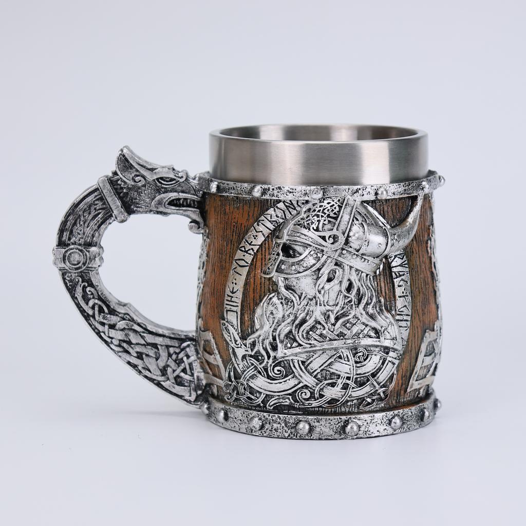 Cross-border medieval retro beer cup resin stainless steel coffee cup creative viking mug bar ornament