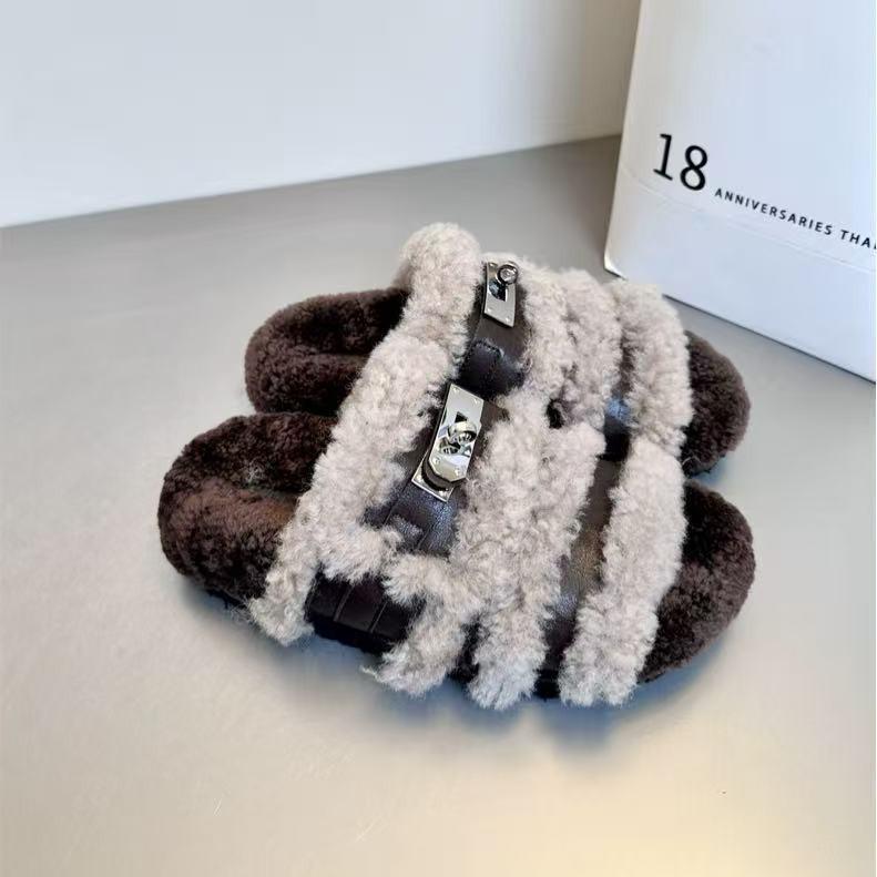 Thick-bottomed heightening fluffy slippers women's autumn 2025 new Maillard casual lazy one-word light cotton slippers