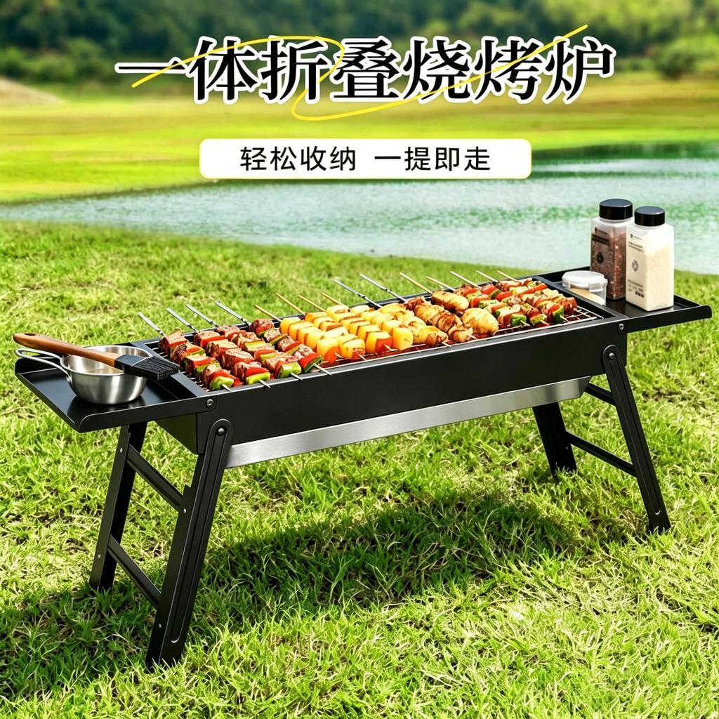 Portable Thickened Charcoal BBQ Grill for Outdoor and Household Use