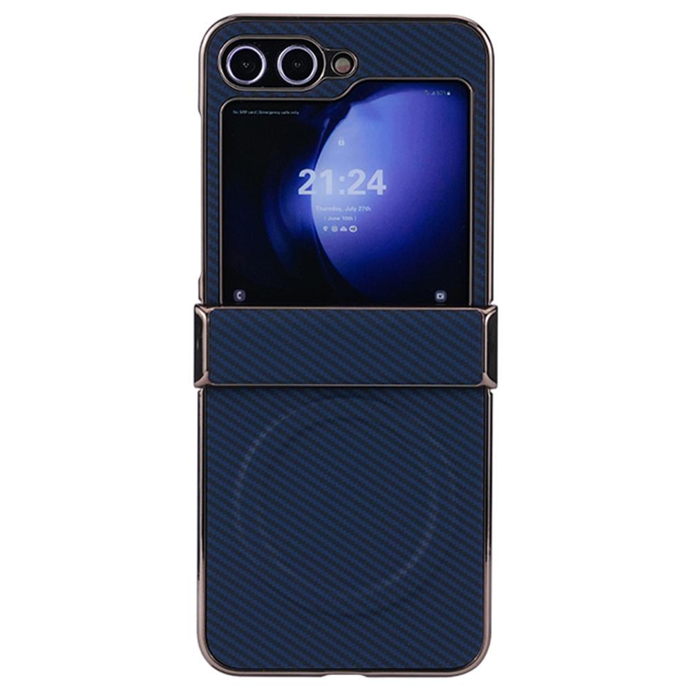 For Samsung Galaxy Z Flip7 FE 5G/Z Flip6 5G Magnetic Case Hinge Protection Carbon Fiber Texture Leather+PC Phone Cover