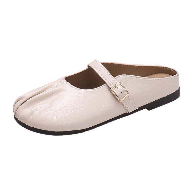 Lazy Bag Head Half Slippers Women Wear New Summer French Pleated Doudou Muller Shoes Flat Bottom Half Drag Single Shoes