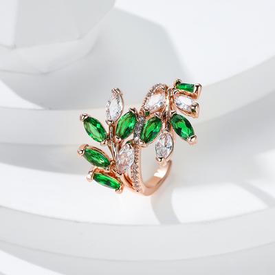 Fedi nuziali di lusso a foglia di albero per donne Gioielli di fidanzamento Anello da dito regolabile aperto in pietra marquise