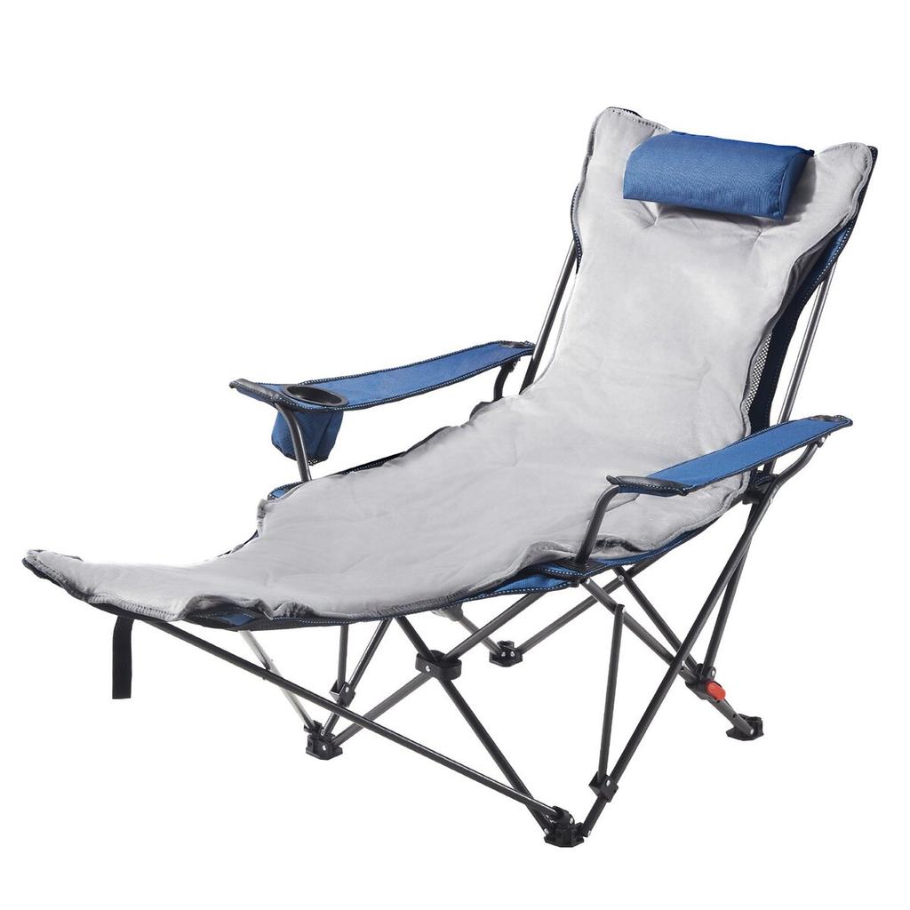 Reclining Camping Chair, 4 Adjustable Positions, Portable Folding Lounger for Adults, Mesh Beach Chair with Footrest & Plush Cushion, Supports 220