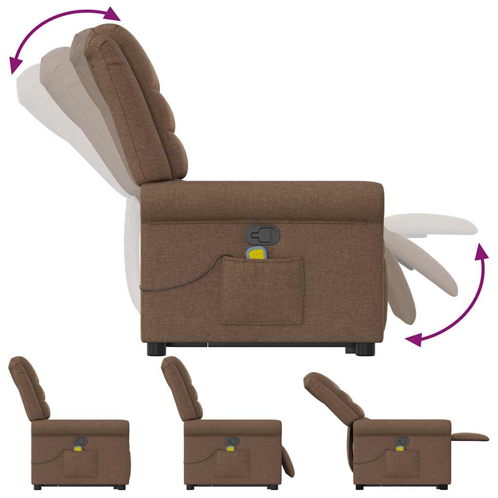 Massage Recliner with Rising Assistance Brown Fabric