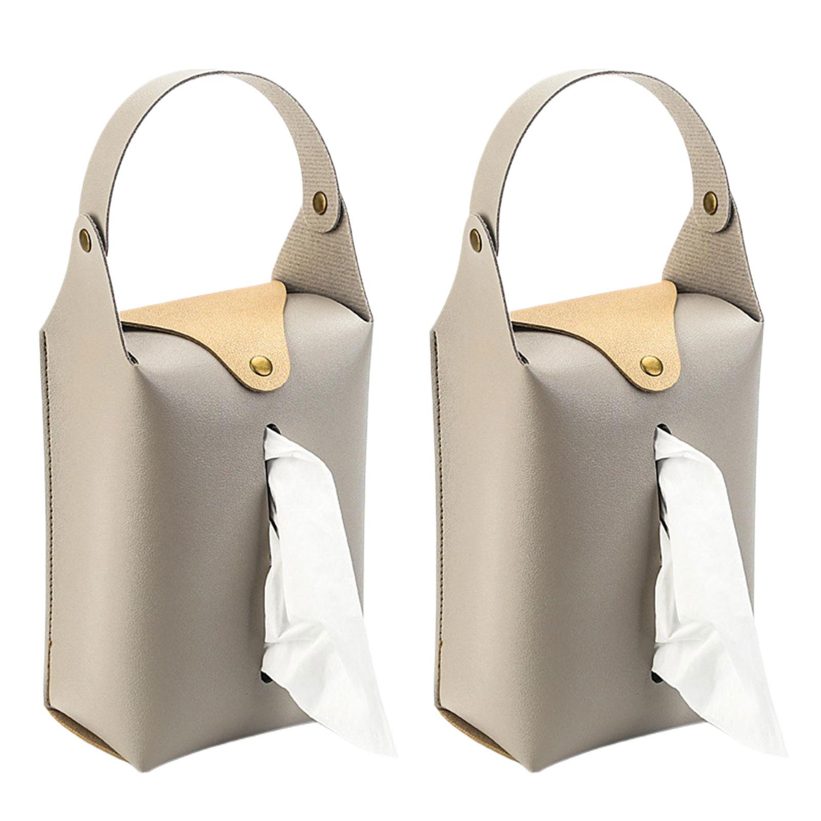 

2pcs Colorful PU Leather Tissue Holder Box Hanging Paper Towel Dispenser for Living Room Office and Vehicle Interior серый