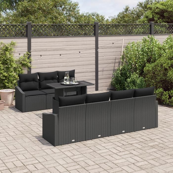 VidaXL 8 pièces de canapés de jardin avec coussins Noir Rotin poly 3348949
