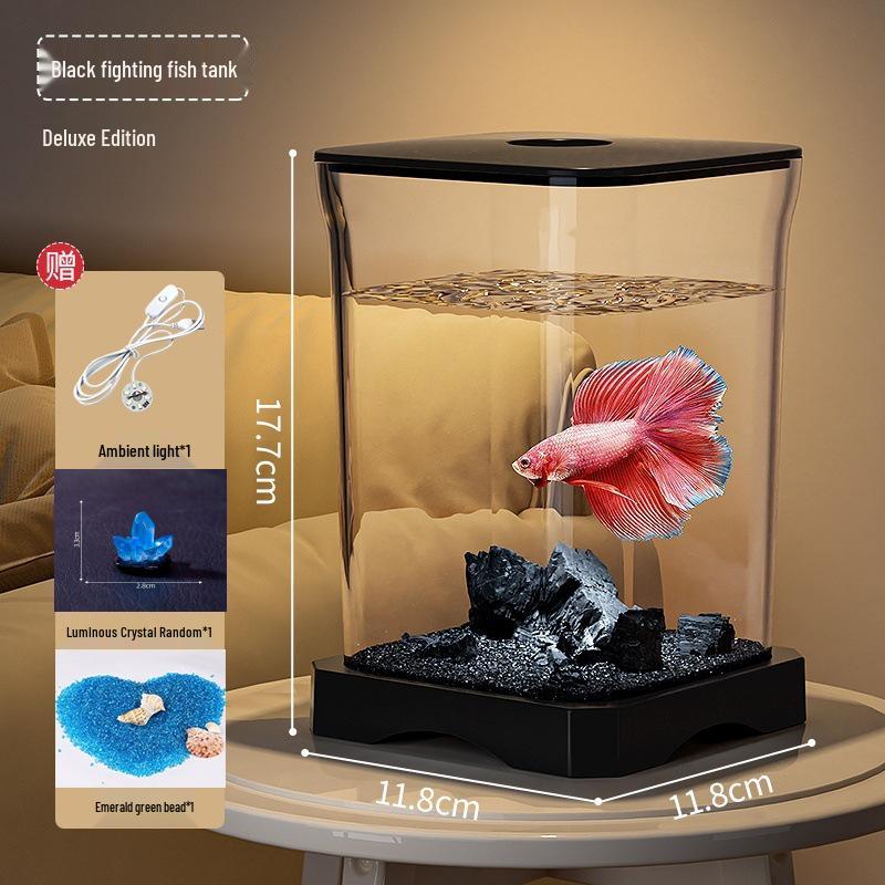 Creative Betta Fish Ecological Desktop Tank with Night Light Decoration.