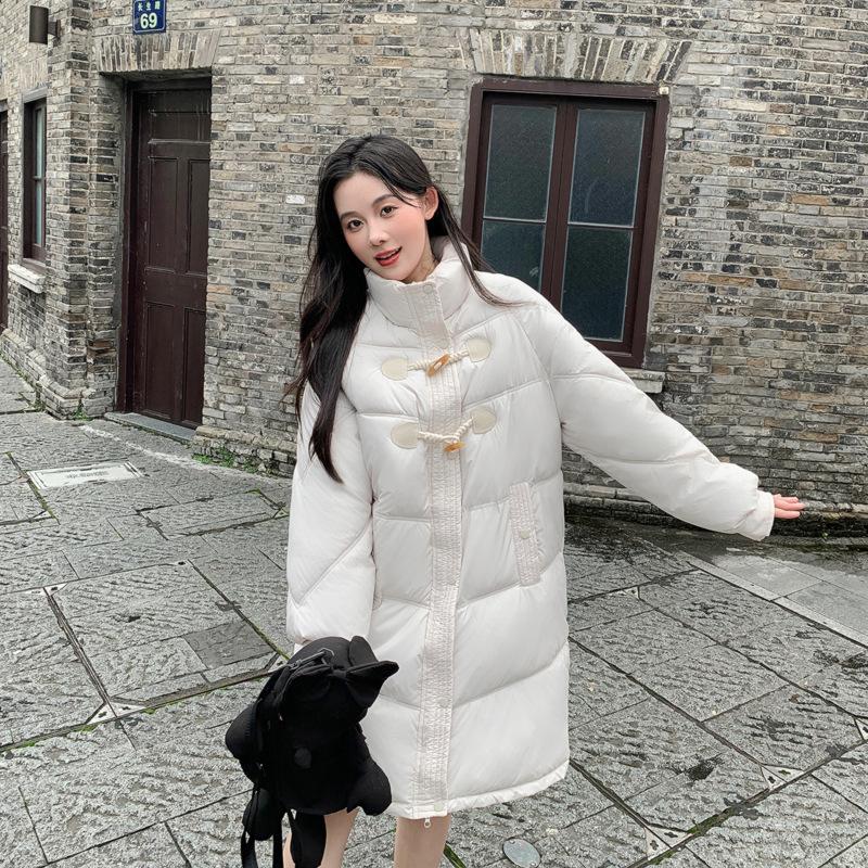 Horn button down cotton jacket mid-length cotton jacket women's winter 2025 new loose warm thickened padded jacket jacket