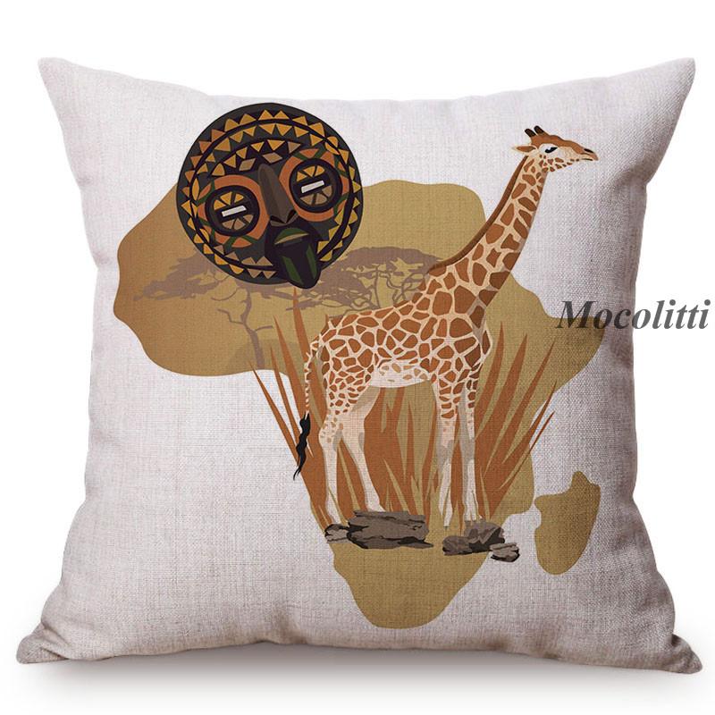 Africa Map Tradition Sofa Decoration Throw Pillow Case African Nation Mask Animals Style Cotton Linen Cushion Cover