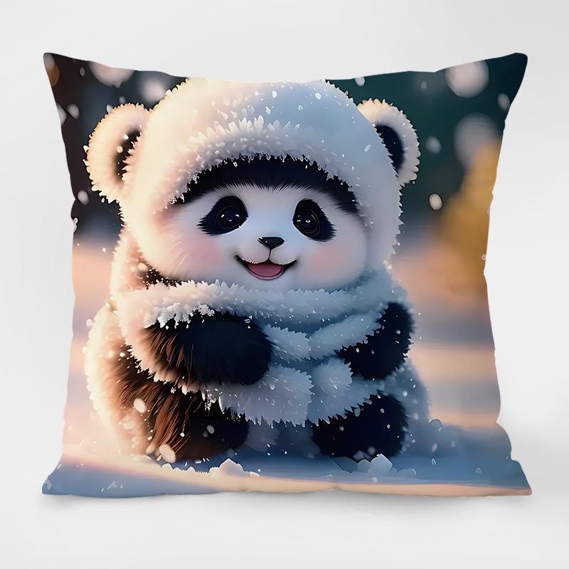 Cute Cartoon Panda Pattern Decorative Pillowcase Living Room Bedroom Square Cushion Pillowcase