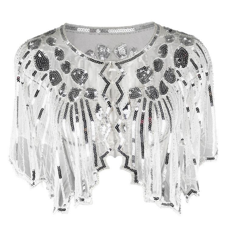 Top Xale de Noite Feminino Vintage Anos 1920 com Lantejoulas e Contas