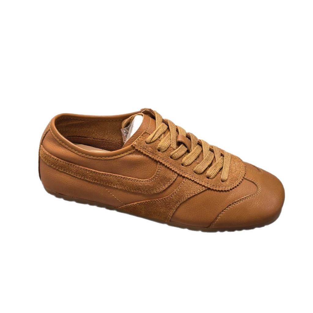 Washed Cowhide~ 2025 Summer Square Head Single Shoes Women's Soft Soles Light and Not Tired Feet German Training Shoes Flat Shoes Casual Shoes