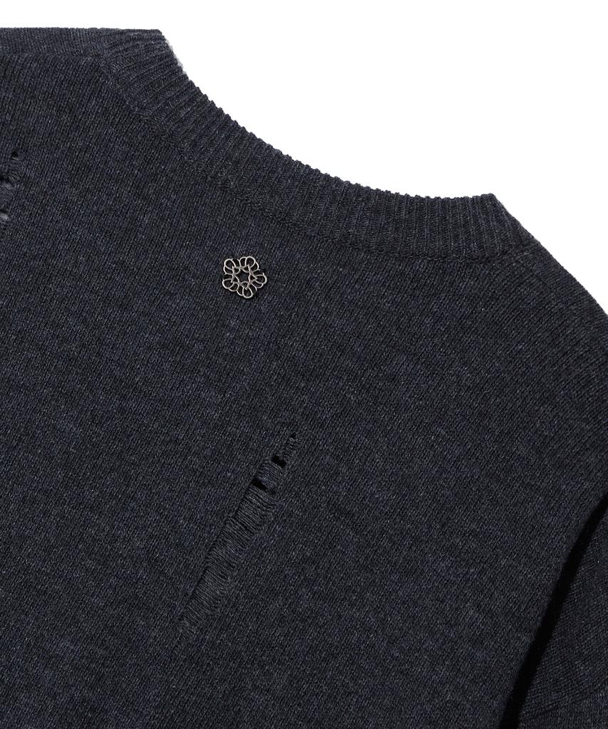 ULKIN Damaged Round Neck Knit_Charcoal