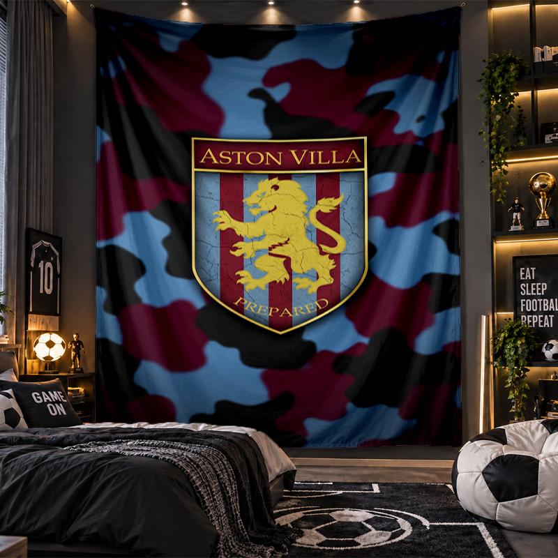 Wall Hanging Tapestry Aston Villa Football Print Cloth for Living Room Bedroom Home Decor