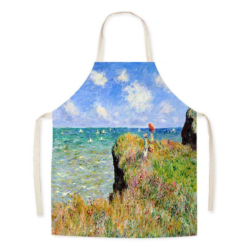 Monet Art Oil Painting Art Student Literary Apron Mori Studio Adult Sleeveless Kitchen Work Waist Bib