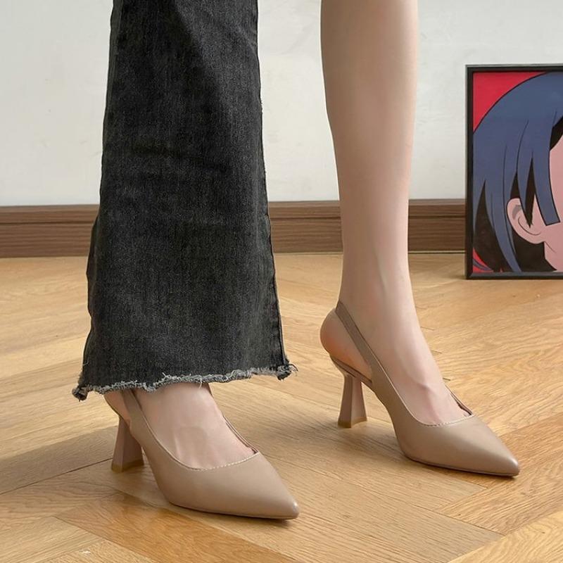 Baotou dos vide sandales talons hauts femmes talon épais printemps nouvelles chaussures simples bout pointu chaussures de travail noires talons hauts