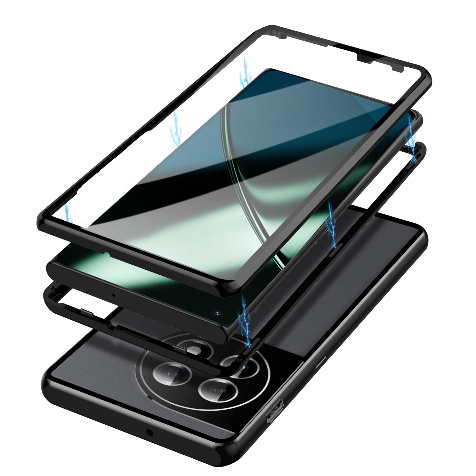 

Metal Frame Case for OnePlus 11 5G Tempered Glass Phone Case Full Protection with Lock Black