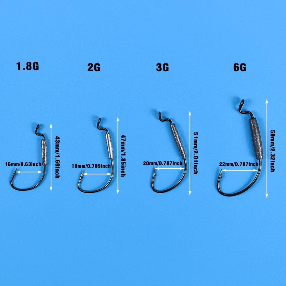 18Pcs Set Jig Crank Head Barbed Hook 1.8g 2g 3g 6g Soft Lure Worm Offset Fishhook Spring Lock Pin Fishing Tackle Accessories