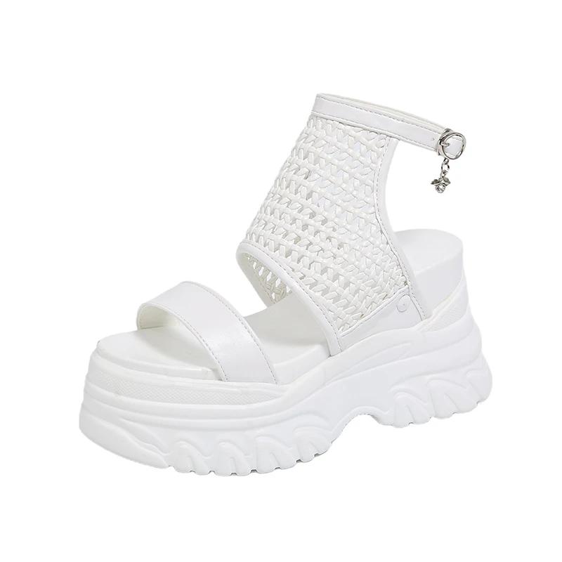 Fashion 9.5CM Women Summer Sandals Open Toe Woven Platform Wedge Sneakers Slippers 2025 Women Casual Shoes Beach Sandálias Das Mulheres