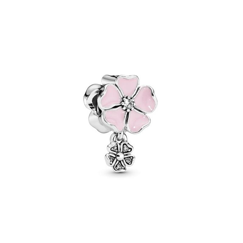 Pandora Fashionable Poetry Flowers Blooming 925 Silver Jewelry Accessories Unisex Couple Style Pink/Silver 791827EN40