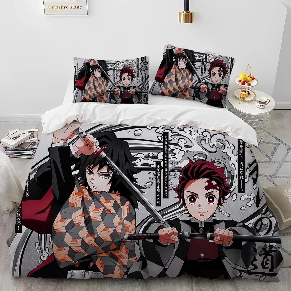 Demon Slayer Bedding Set Kamado Nezuko Duvet Cover Pillowcase King Queen Full Single Size Boys Teen Gift Anime Bed Linen
