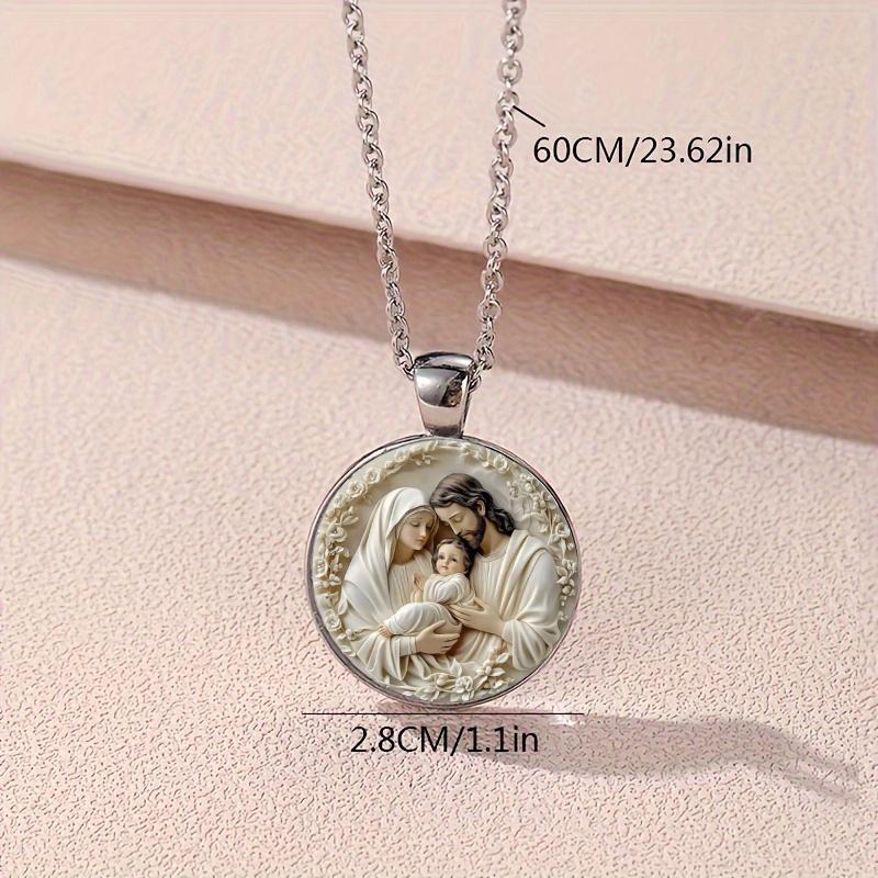 Christian The Holy Family Necklace Round Jesus Glass Dome Cabochon Pendants Necklaces Religious Jewelry
