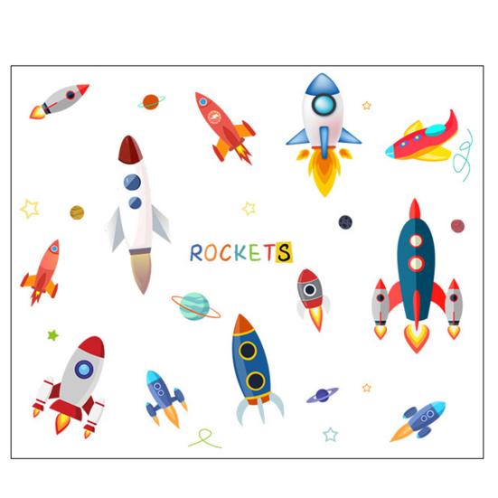 Cartoon Space Rocket Wall Sticker Kids Room Kindergarten Background Decals Decor