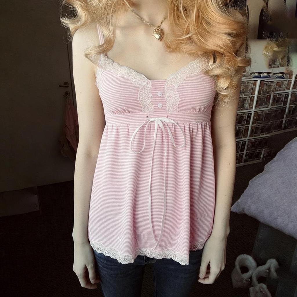 Spicy Summer Striped Lace Bow Tie Camisole: Slim-Fit European American Style